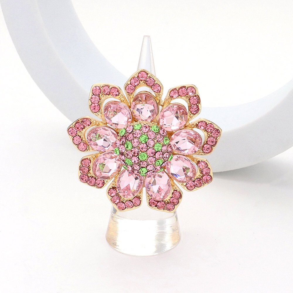 Oval Glass Stone Flower Stretch Ring